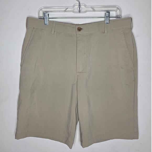 Izod light khaki tan flat front golf athletic shorts - 34 - Picture 1 of 6